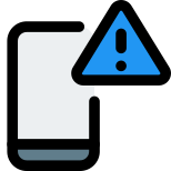 Mobile phone with triangular exclamation mark notification icon