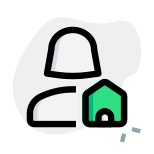 Female user with a home logotype isolated on a white background icon