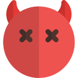 Devil with horns crossed resembling dead emoji icon