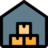 Warehouse boxes stack up in large storage unit icon