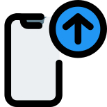 Mobile phone media upload with up arrow layout icon