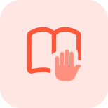 Stop and gesture on a open book isolated on a white background icon