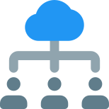Online cloud organized team meeting isolated on a white background icon