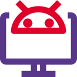 Computer connected Android software isolated on a white background icon