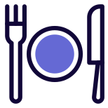 Restaurant with kitchenware and cutlery layout with knife and fork icon