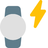 Charging smartwatch with flash bolt isolated on white background icon