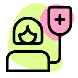 Female patient with blood transfusion in process layout icon