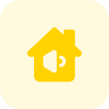 Smart home with audio control facility isolated on a white background icon