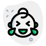 Laughing devil hardly with tears on face icon