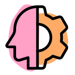 Mind settings with logotype of human head and cog wheel icon