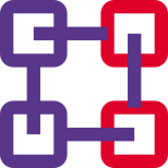 Peer to peer connected blockchain network layout icon