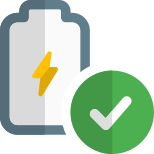 Battery full indication logotype with tick mark logotype icon