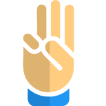 Three fingers up gesture isolated on a white background icon