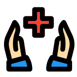 Health care professional with hands and plus logotype icon