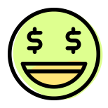 Lottery winning facial expression with dollar symbol in eyes icon