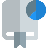 Pie chart graph with book isolated on a white background icon