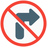 Do not turn right side with Traffic sign board crossed icon