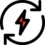 Energy transfer with flash and loop arrows logotype icon