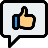 Like and comment on social media with thumbs up on speech bubble icon