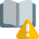 Open book with a warring alert on software icon