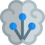 Brain connected to several multiple nodes isolated on a white background icon