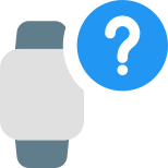 Modern smartwatch with question mark isolated on white backgsquare, icon