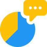 Discussion of sale comparison pie chart over messages icon