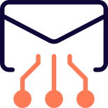 Connected nodes with an envelope isolated on a white background icon