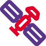 Mini satellite with media broadcasting service layout icon