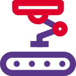 Industrial robot with conveyor belt isolated on a white background icon