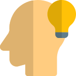 Head with lighting bulb indication idea or thought icon