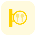 Famous restaurant in the town with kitchenware on banner icon