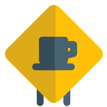Rest area with coffee cup logotype in a triangular shape icon
