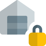 Locked pivate property warehouse with padlock symbol icon