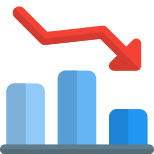 Bar chart with line graph in a decline icon