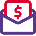 International money order payment in an envelope icon