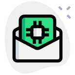 Processor details being shared on a message isolated on a white background icon