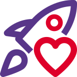 Rocket with heart shape isolated with white background icon