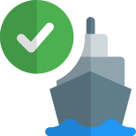Ship ready to sail with check mark representation icon