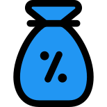 Earning report in percentage in a sack bag icon