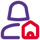 Female user with a home logotype isolated on a white background icon