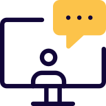 Online chat conversation with speech bubble in monitor icon