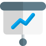 Sales presentation on white board with line graph icon