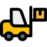 Heavy material handling forklift vehicle with box up icon