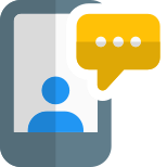 Business chat to client over a cell phone icon