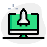 Powerful desktop computer with rocket speed isolated on a white background icon