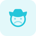 Frowning face expression of a cowboy with a hat icon