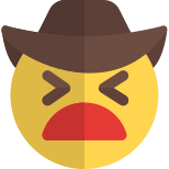 Uncomfortable cowboy emoticon facial expression with hat icon