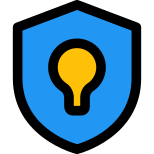 New startup concept with secure future - shield with bulb badge icon