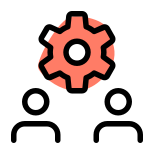 Cog wheel logotype with multiple user chat room setting icon